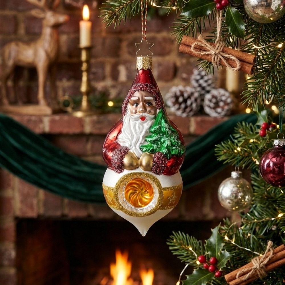 Christopher Radko Glass Santa on Reflector Ornament 74C W/Box Made In Germany